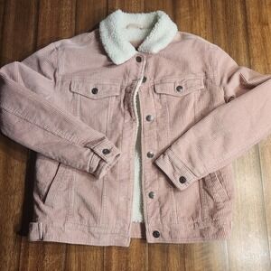 ARDENE Pink Corduroy Sherpa Lined Trucker Jacket Women's Small Cozy Warm